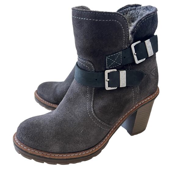 Tamaris Grey Buckle Detail Fleece Lined Lug Sole Block Heeled Booties Womens 37 - Picture 1 of 14